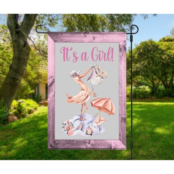 IT'S A GIRL Double Sided 12 x 18 inches Garden Flag Baby Girl Announcement NEW - Picture 1 of 8